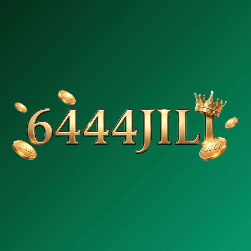 Casino-style logo for 6444JILI with golden letters, a crown element, and sparkling coins creating a luxury gaming atmosphere on a transparent background